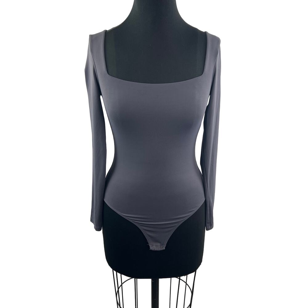 Babaton Aritzia Square Neck Purple Contour Bodysuit Long Sleeve Thong Size S